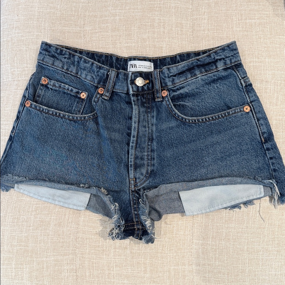 Zara Blue Frayed Denim Shorts